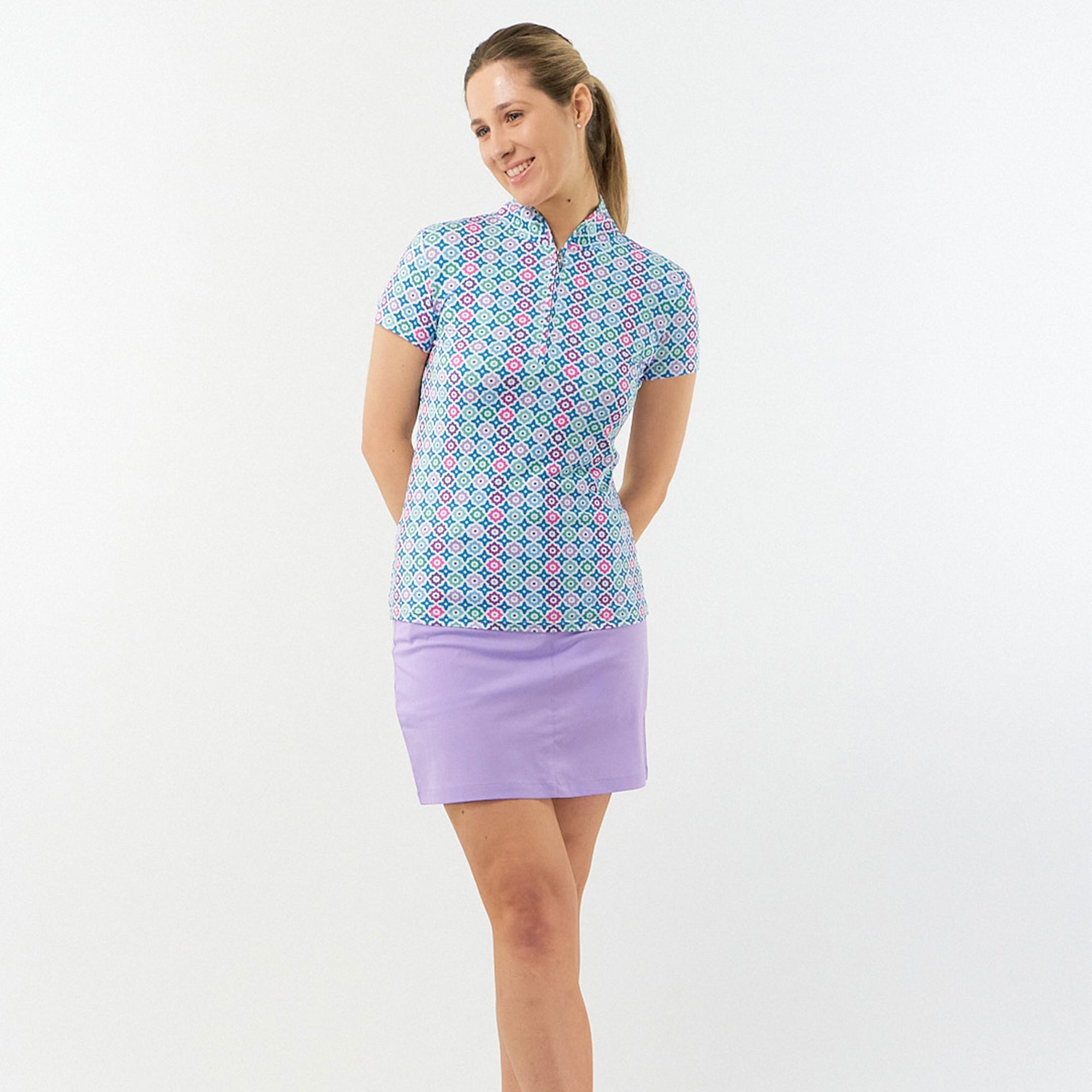 Pure Golf Rise Ladies Golf Polo Shirt Geoflower